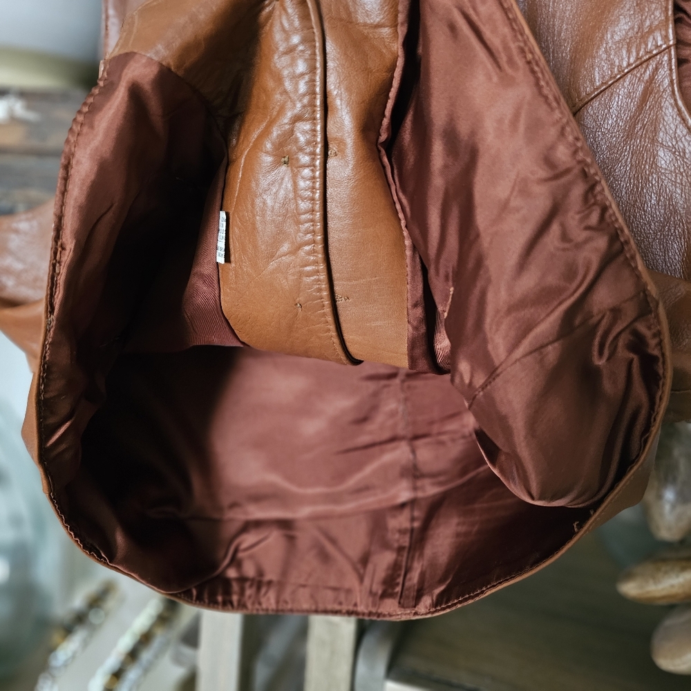 Vintage 70's H Bar C California Ranchwear Brown Glossy Western Leather Vest - Picture 6 of 10